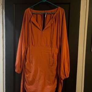 Free People Vibrant Orange Long Sleeve Dress
